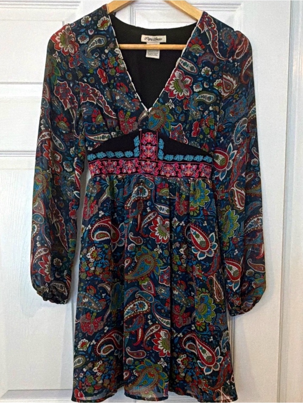 Flying Tomato Boho Floral Paisley Long-Sleeve Empire Waist Dress - Multicolor